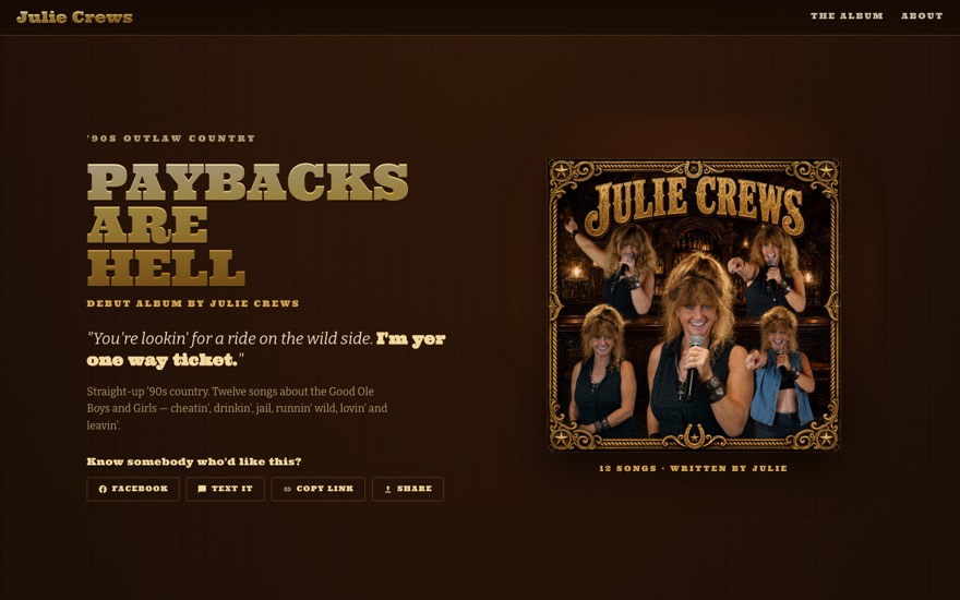 Julie Crews Music — album site with all twelve songs streaming